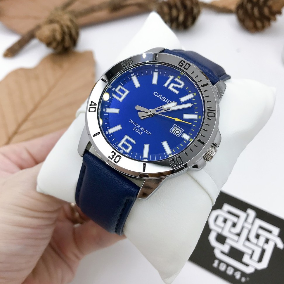 Đồng hồ nam Casio MTP-VD01L / MTP-VD01L-2B dây da, size 45mm, chống nước 50m, hàng chính hãng