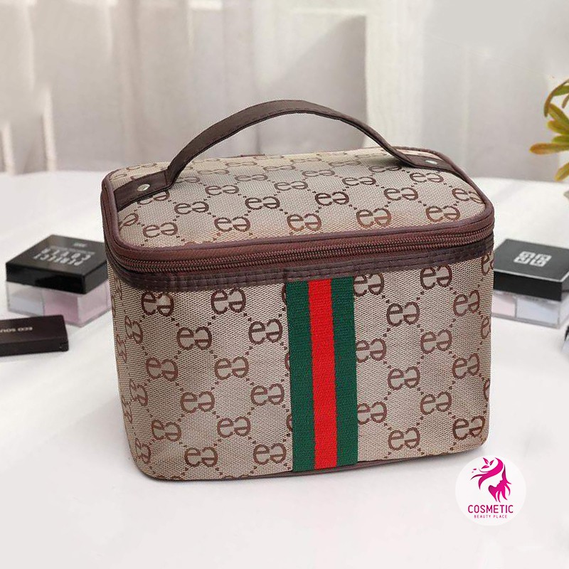 [ NEW ] Túi Đựng Mỹ Phẩm Dáng Đứng Màu Nâu Ngăn Chưa Siêu Rộng P671