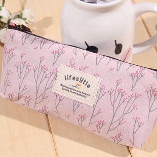 Túi Đựng Bút Bằng Vải Canvas Có Khóa Kéo Họa Tiết Hoa Dễ Thương