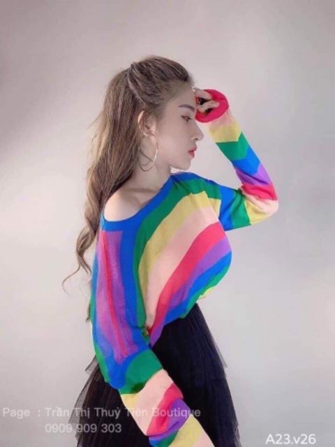 Áo len mỏng cầu vòng hàng QC