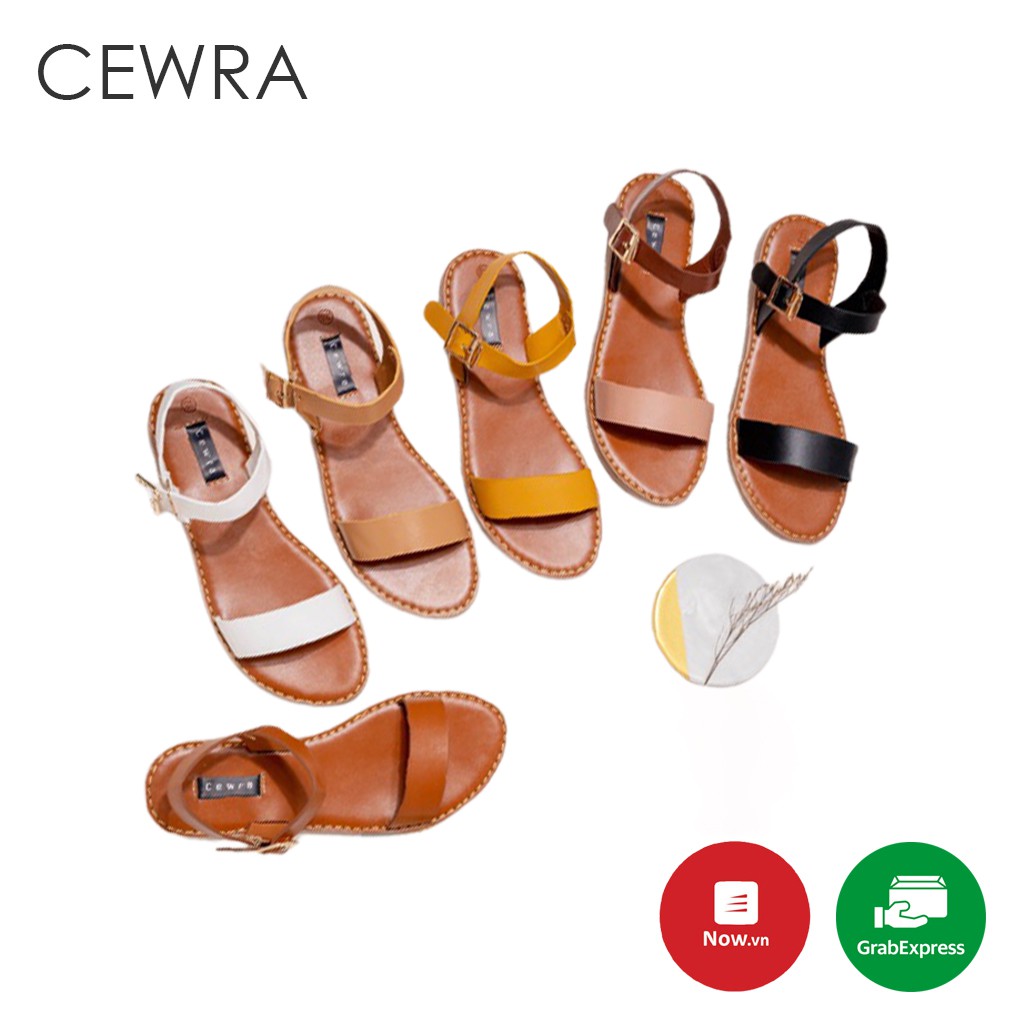 Sandal quai ngang Cewra đế bệt da mềm thời trang Hàn Quốc