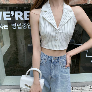 Áo sơ mi không tay kẻ sọc cá tính dành cho nữ
