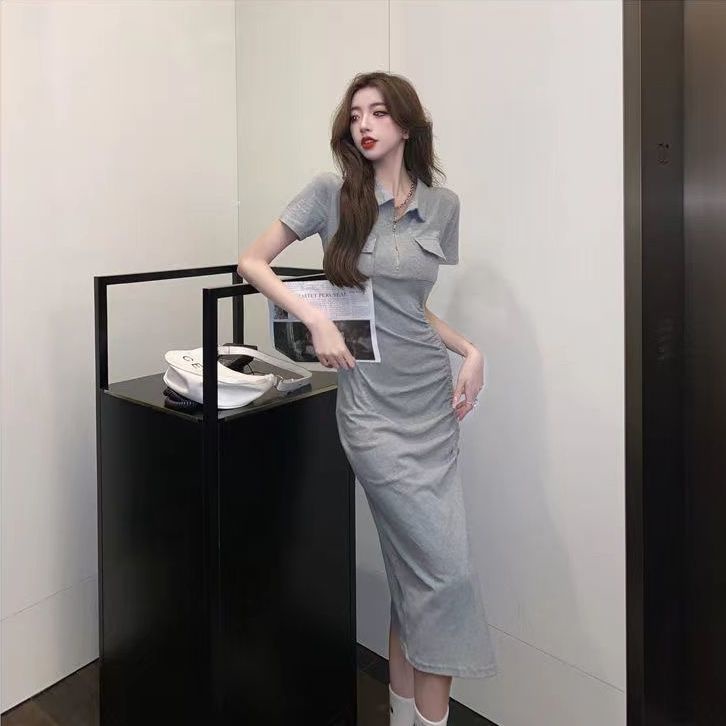 Đầm Cổ Polo Xếp Ly Dáng Ôm Phong Cách Mỹ Thời Trang Mùa Hè Hàn Quốc Hàng Mới 2022