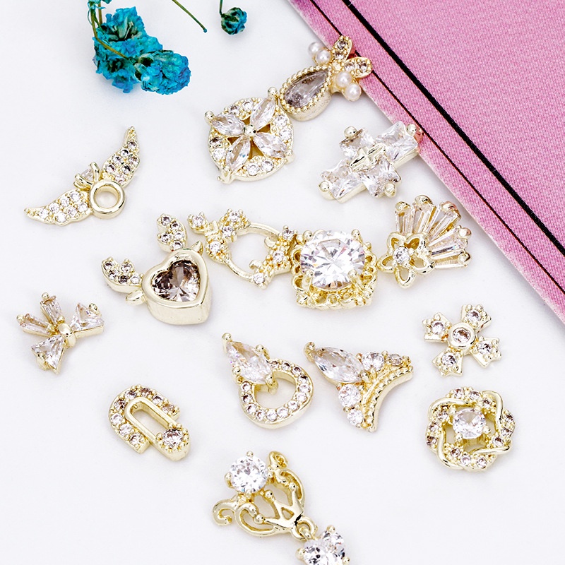 Phụ Kiện Trang Trí Móng Tay DIY Bằng Hợp Kim Đính Đá Zircon Sang Trọng