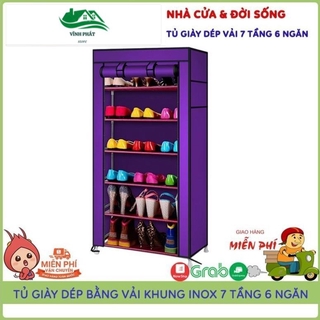 Tủ Giày Dép Thông Minh 7 Tầng 6 Ngăn, Tủ Vải Giày Dép Khung Inox Chắc Chắn Tặng Kèm Túi Đựng Giày