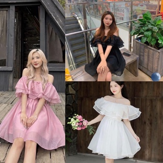 Váy , Đầm trễ vai công chúa voan 2 lớp