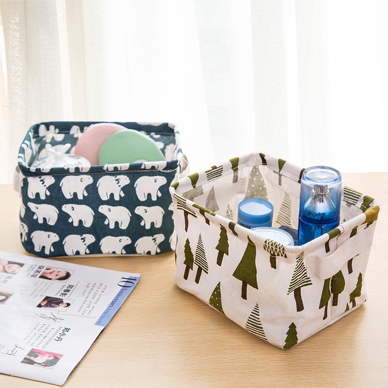 cotton and linen handle desktop debris storage box
