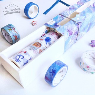Set 10 Băng keo dán trang trí Washi Tape chủ đề Đại Dương - Ocean (nguyên gift box dễ thương)