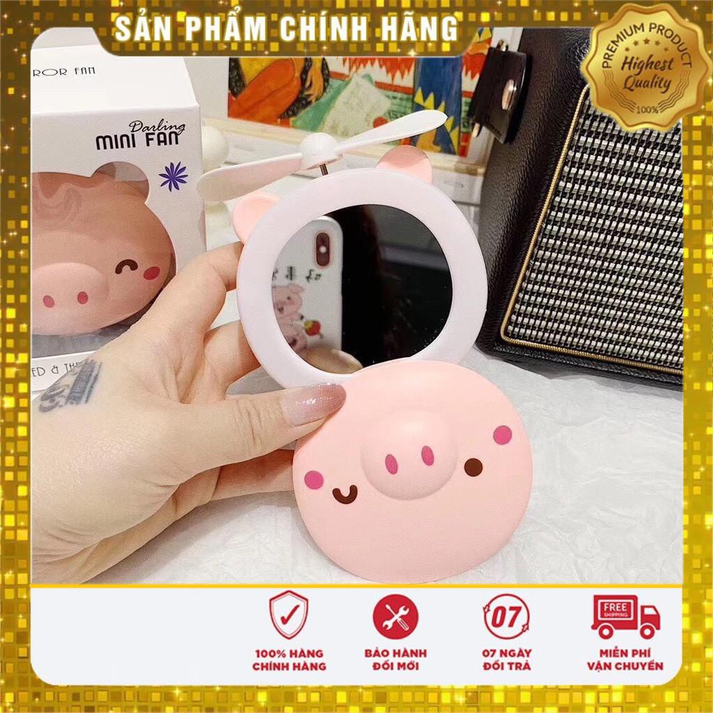 QUẠT CẦM TAY MINI HÌNH CON HEO ĐA NĂNG 3 TRONG 1 CÓ ĐÈN LED CÓ GƯƠNG ĐỂ SOI TIỆN LỢI CHO CÁC BẠN NỮ CỰC KUTE