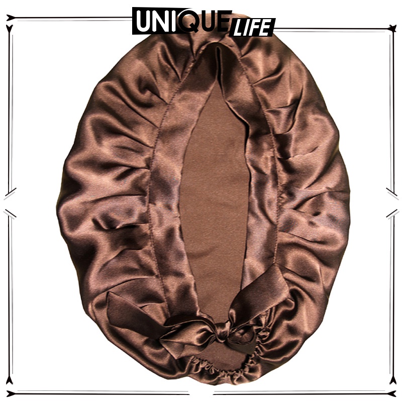 Mũ trùm đầu chăm sóc tóc khi ngủ bằng lụa nguyên chất 100% màu đen cho nữ