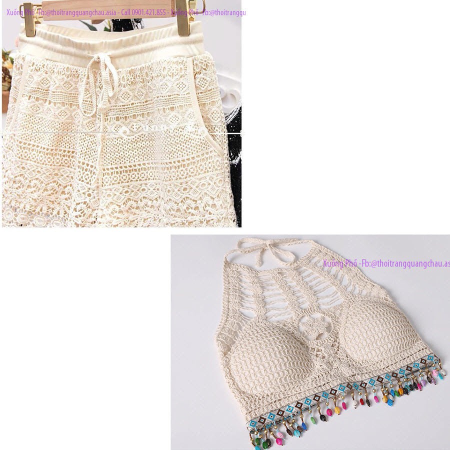 (Hàng nhập) SET 3 MÓN Bikini len móc đi biển Trắng Quảng Châu #1800 | BigBuy360 - bigbuy360.vn