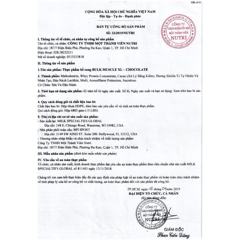 Sữa tăng cân, tăng cơ bịch siêu lớn BULK MUSCLE XL 15lbs 6.8kg vị Chocolate, hàng chính hãng