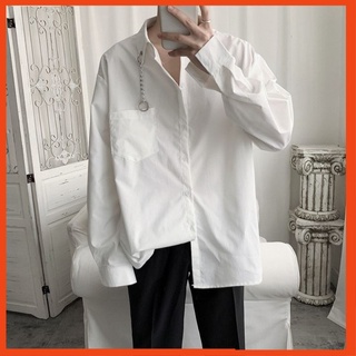 Áo sơ mi nam nữ dài tay unisex basic form rộng suông phối khoen cổ tay dài cao cấp phong cách Hàn Quốc - AMK027