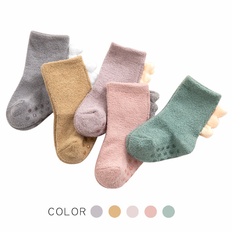 Vớ Nhung Cotton San Hô Mềm Mại In Hình Khủng Long Chống Trượt Cho Bé 0-3 Tuổi