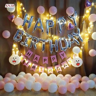 Đồ trang trí Set Bóng Happy Birthday Kèm Đèn Led Tông Màu Hồng