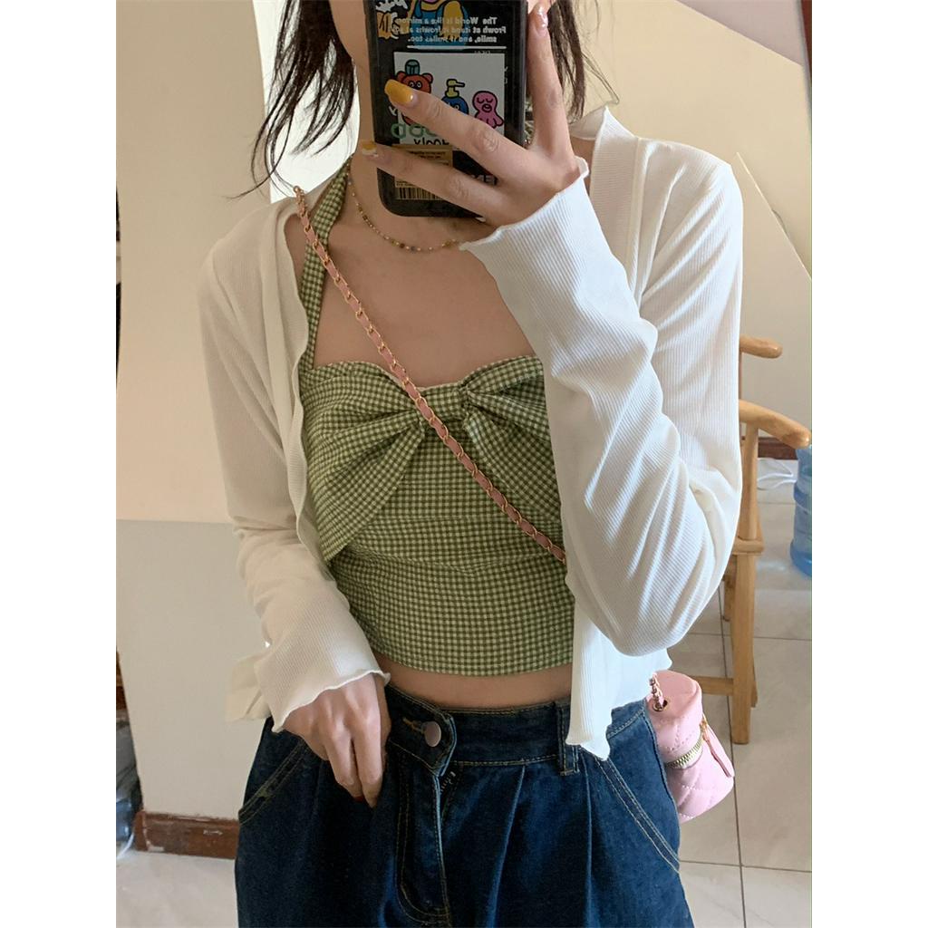 Áo Hai Dây Sọc Ca Rô / Áo Khoác Cardigan Chống Nắng Thời Trang Sành Điệu 63700