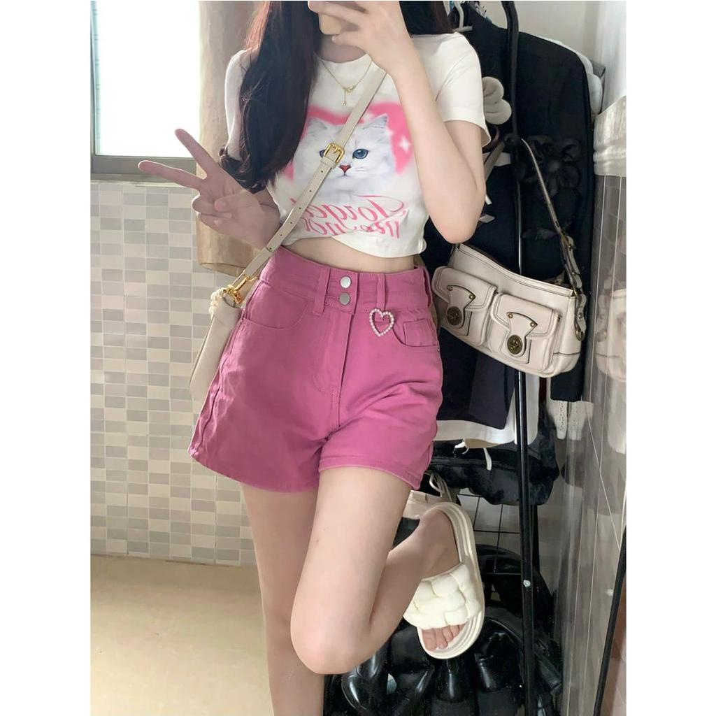 Quần Short denim Ống Rộng Lưng Cao Thời Trang Mùa Hè Cho Nữ