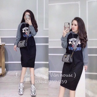 Váy hoodie nữ in hình có mũ
