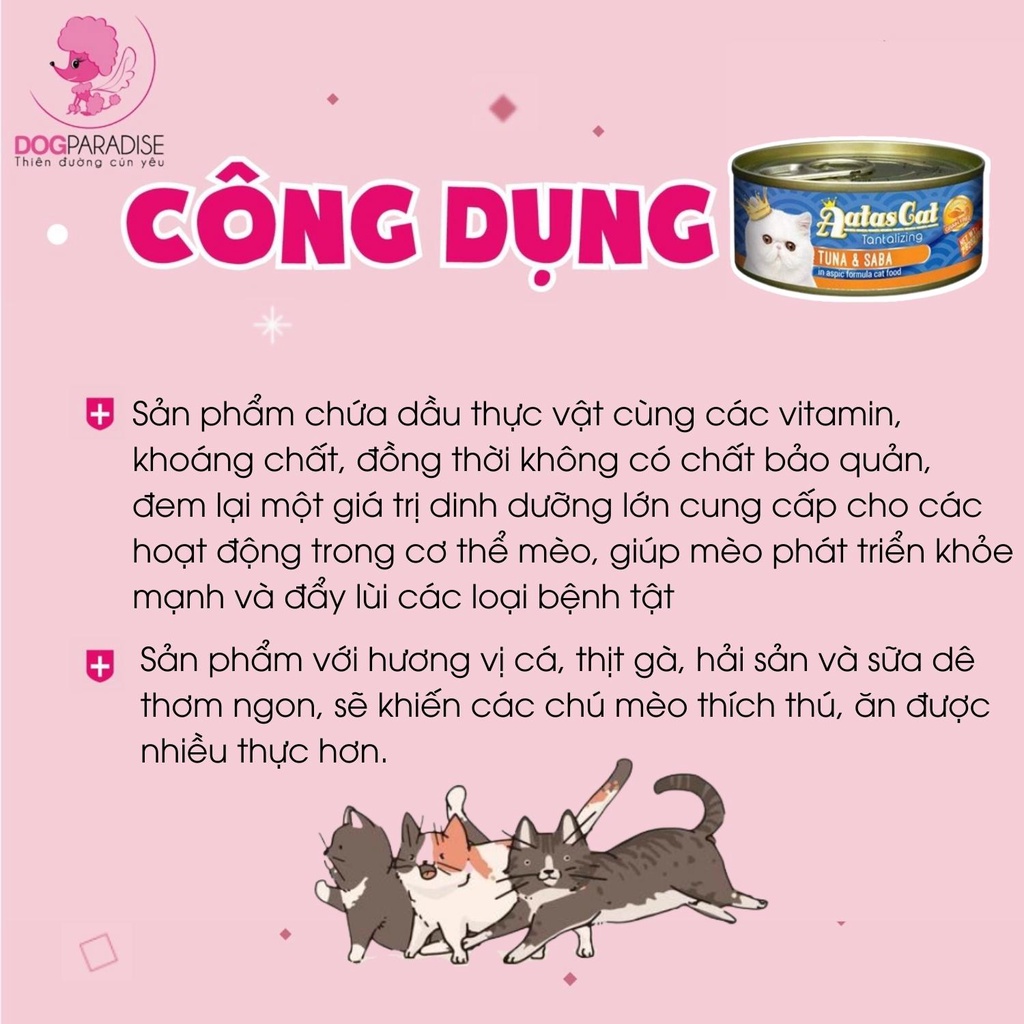 Pate dành cho mèo dinh dưỡng nhiều vị Aatas Cat dạng ướt an toàn bổ dưỡng 80g - Dog Paradise