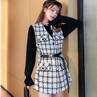 Áo khoác dạ không tay cài cúc thắt eo