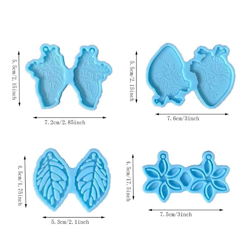 Khuôn Làm Móc Khóa Hình Hoa Lá / Trái Tim Bằng Nhựa Resin DIY