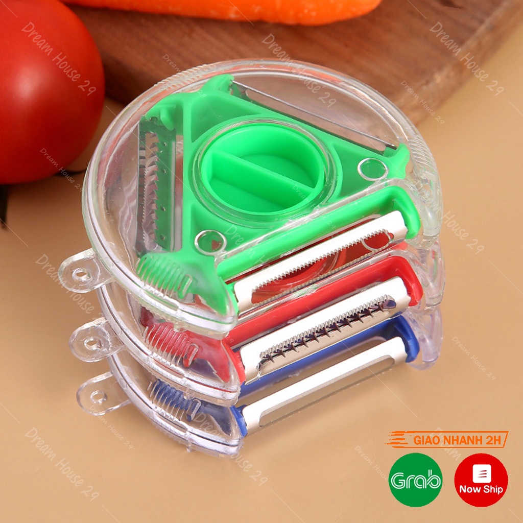 Dao nạo rau củ gọt hoa quả đa năng 3 trong 1 có hộp chứa vỏ thông minh nhiều màu kích thước 20cm x 5.5cm