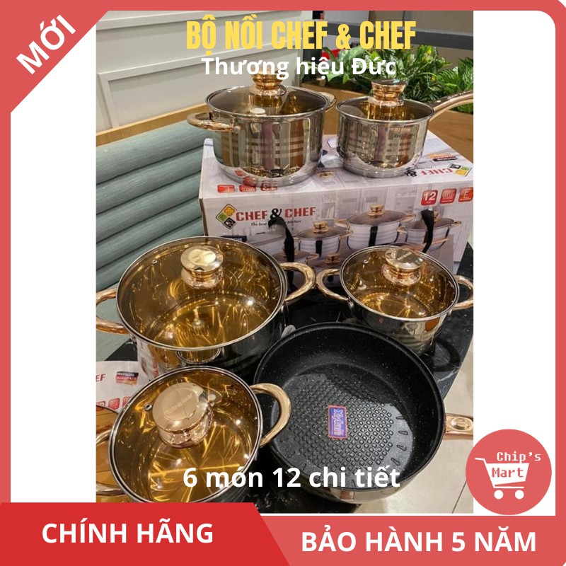 Bộ nồi CHEF & CHEF vung kính, 6 món 12 chi tiết, thương hiệu Đức – Siêu đẹp & bền -Dùng được cho mọi loại bếp