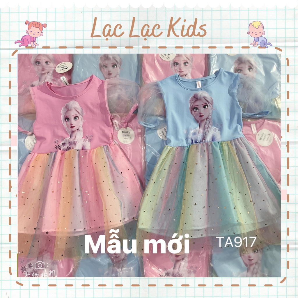 Váy Elsa hình 3d cotton 3 lớp phối ren mềm mịn