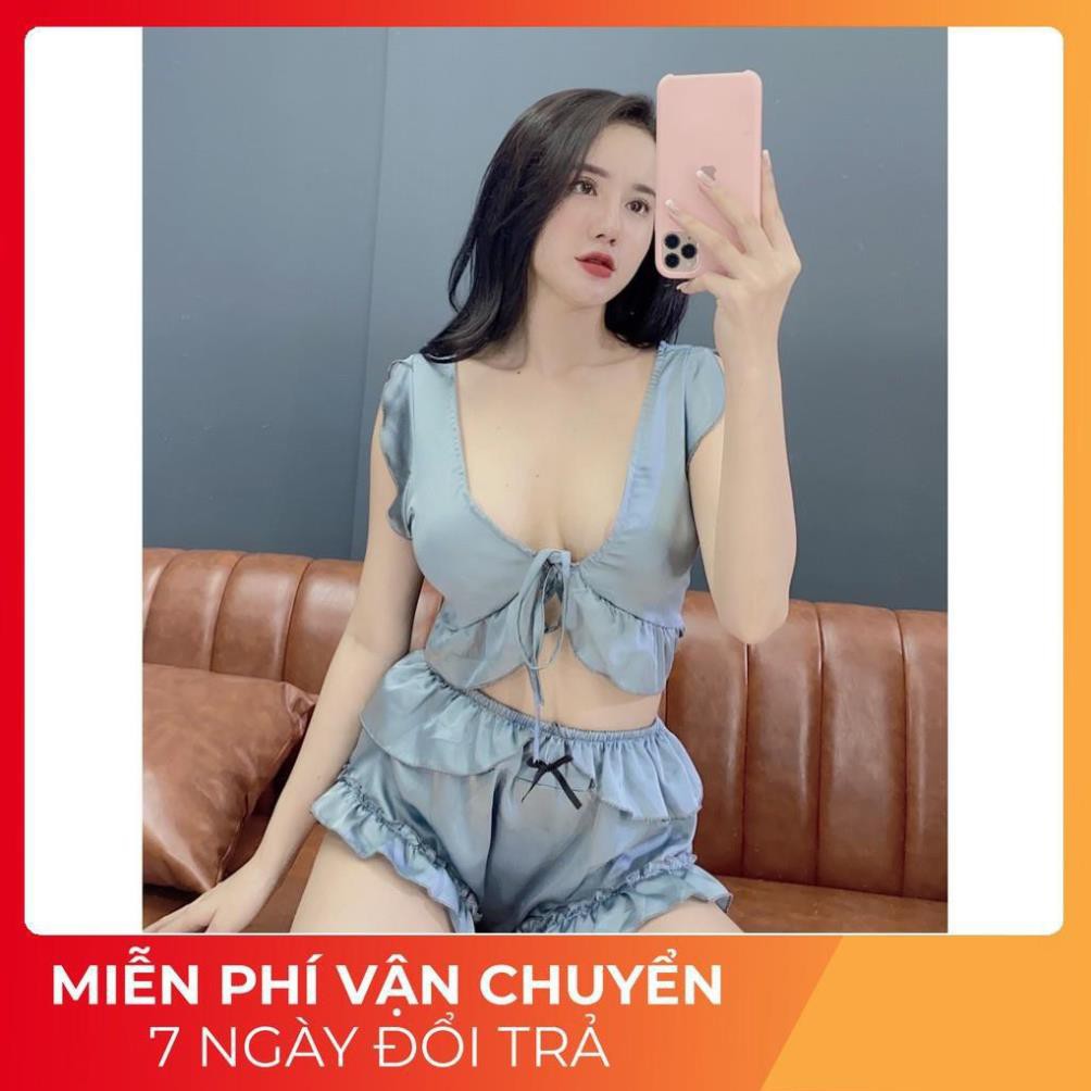 Đồ Ngủ Sexy Nữ 💫 FREE SHIP 💫Đồ Ngủ Sexy Lụa Phi Hai Dây Chất Mịn Quyến Rũ BO CROPTOP NO . .