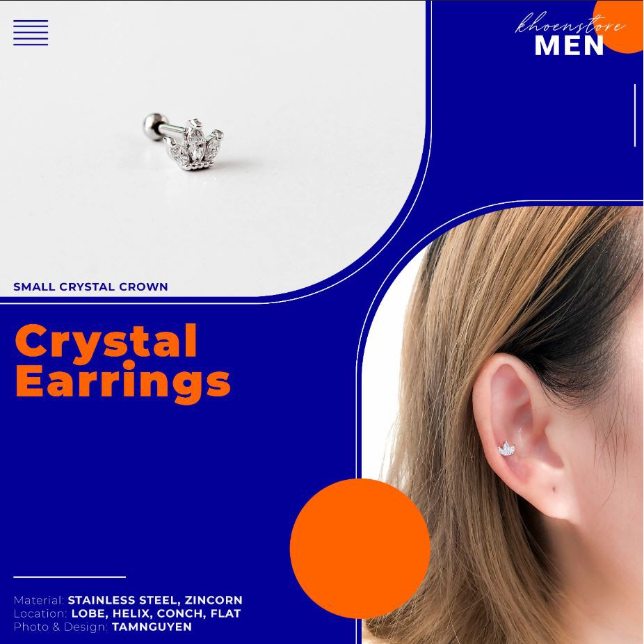 (1 CHIẾC) Khuyên tai nam vương miện đá zircon -Bông tai nam