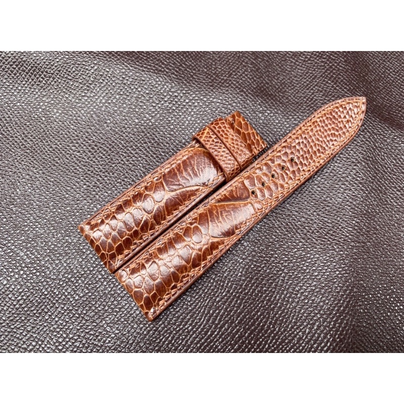 Dây đồng hồ da chân đà điểu khâu tay loại nhập khẩu Handmade màu nâu đỏ