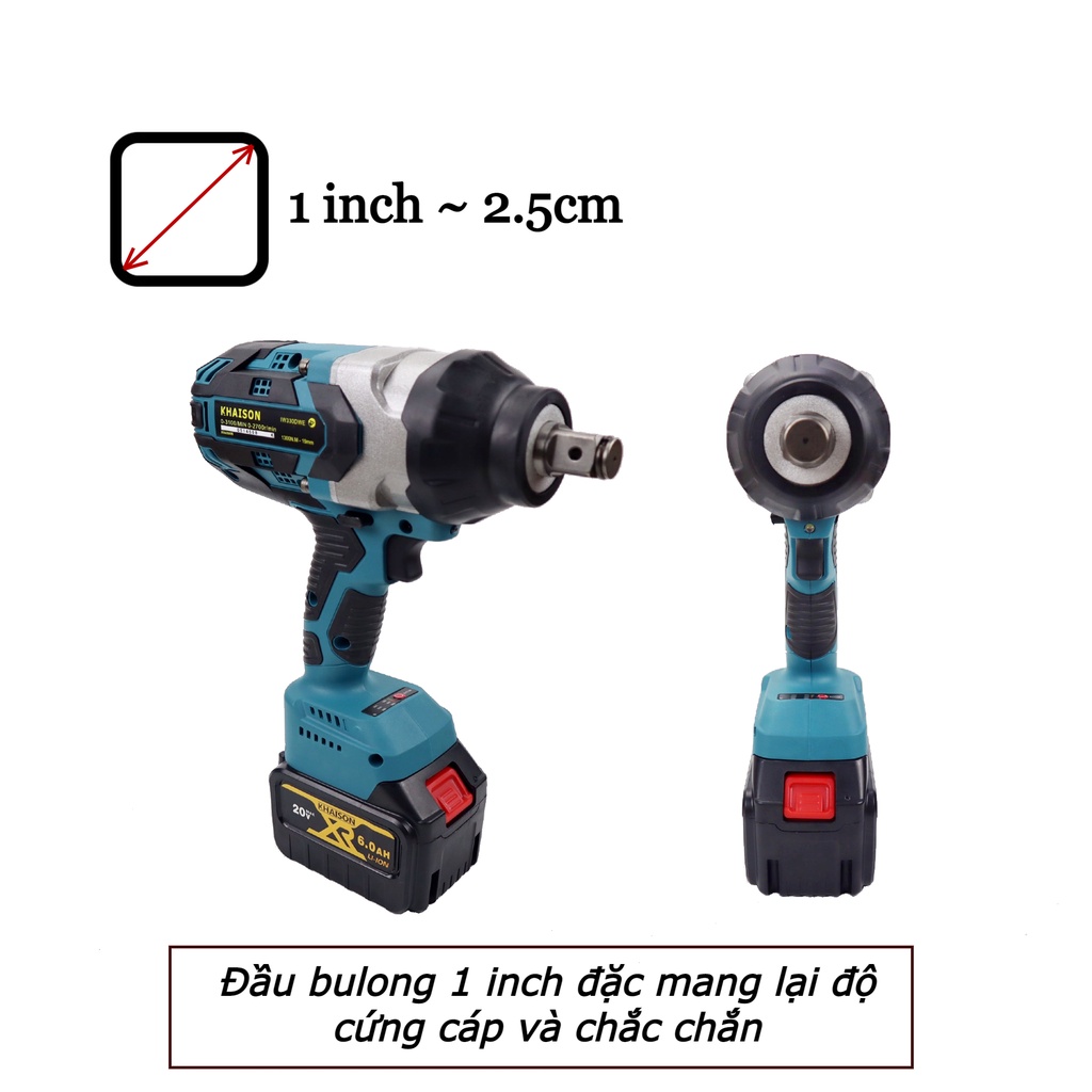 Máy siết mở bulong KHAISON công suất lớn 1300N.m đầu 3/4 inch pin 15 cell 6Ah mở ốc xe tải