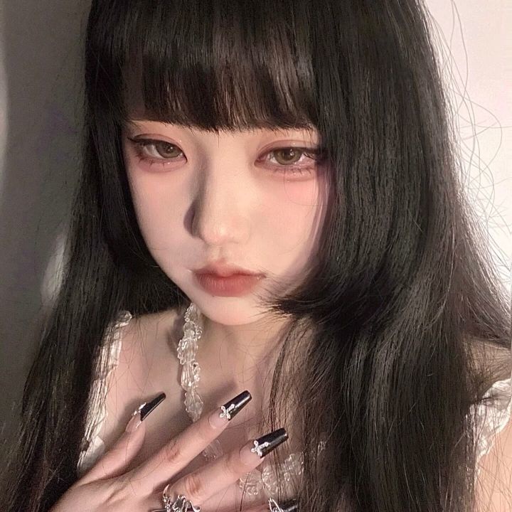 Bộ Tóc Giả Dài Thẳng Màu Đen Phong Cách lolita Cho Nữ