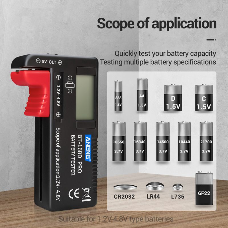 Máy Thử Pin Bt168 Pro 9v 3.7v 1.5v Aa Aaa C D 18650