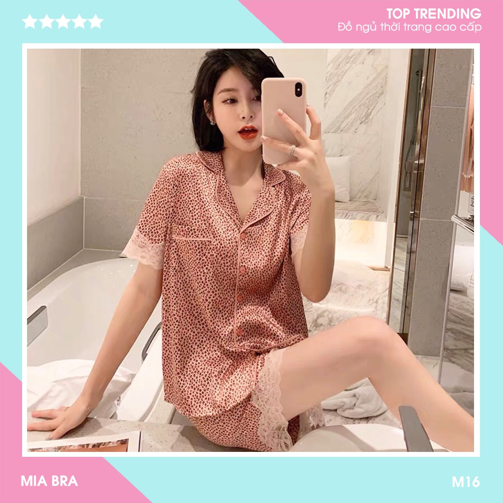 Bộ đồ ngủ Pijama báo hồng lụa cao cấp MIA BRA M16