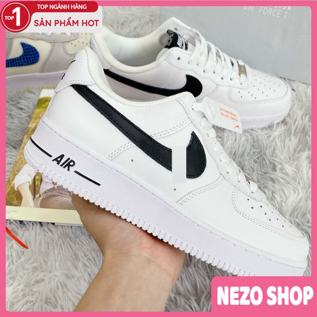 Giày AF1 trắng vệt đen, giày AIR trắng tích đen thấp mới full phụ kiện hàng cao cấp, full size 36-43