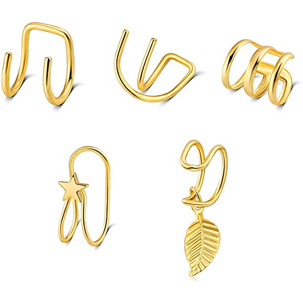 Set 5 Khuyên Vành Tai Hình Chữ C Bằng Thép Không Gỉ Thời Trang