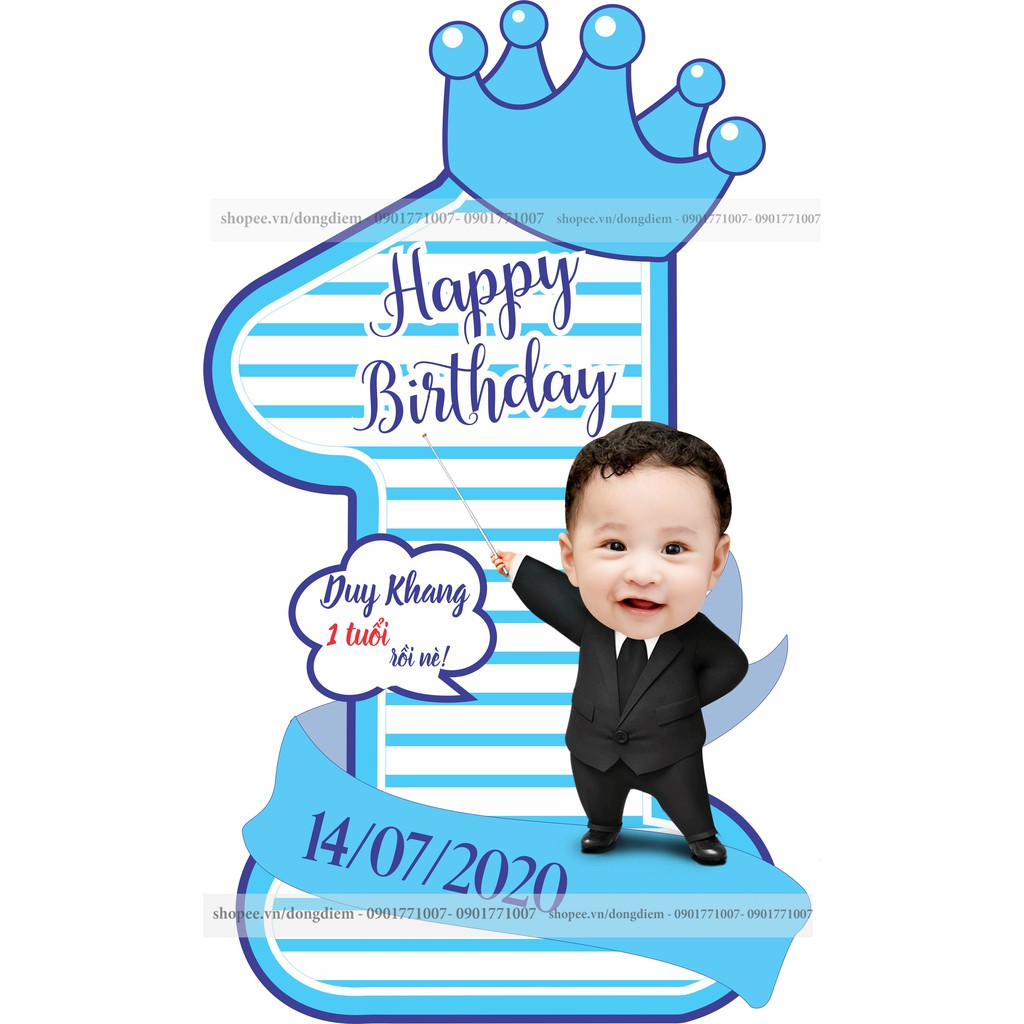 Chibi sinh nhật Mon Party (miễn phí thiết kế) Số tuổi chèn tên bé, chèn hình chibi sinh nhật cho bé cao 40cm