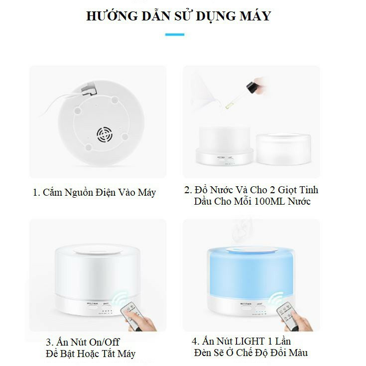 MÁY PHUN SƯƠNG 🍒FREESHIP🍒 MÁY KHUẾCH TÁN TINH DẦU TRỤ TRẮNG TO 500ML Kèm Điều Khiển