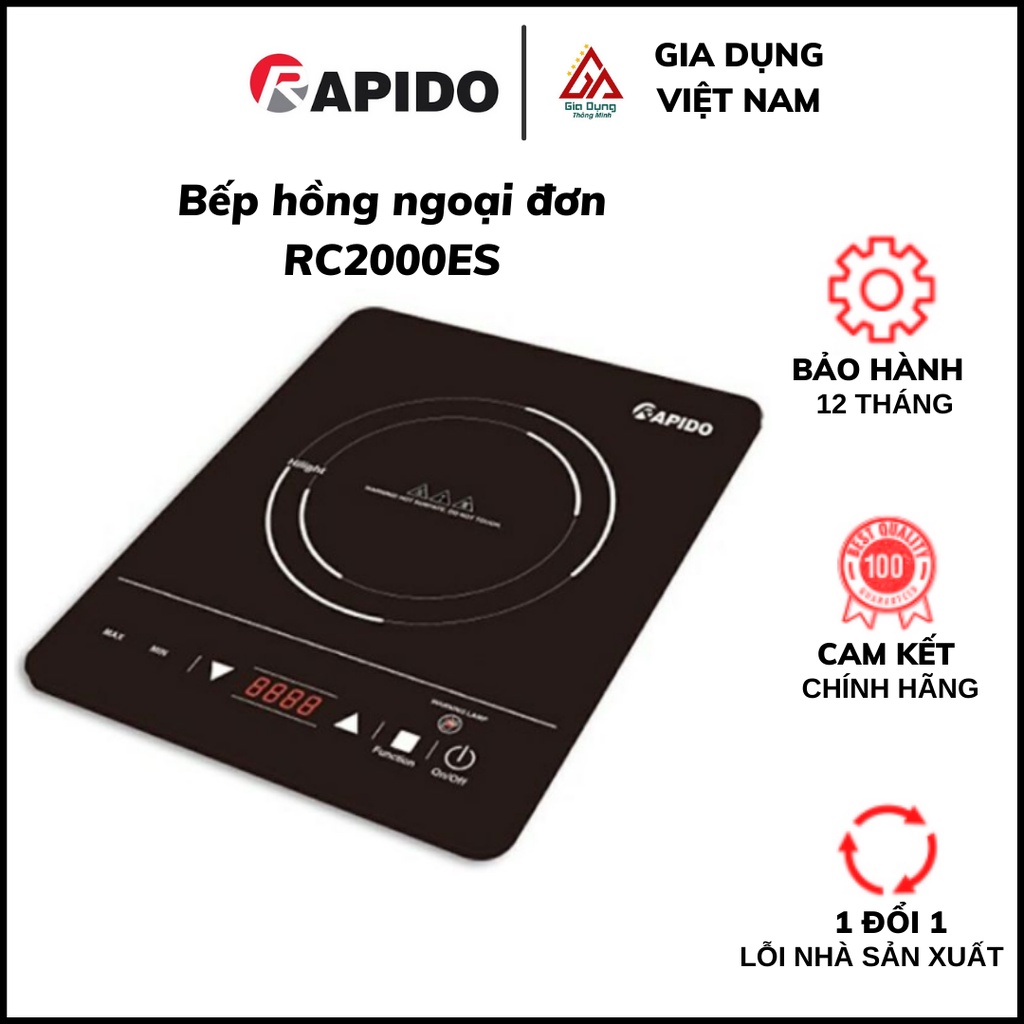 Bếp hồng ngoại đơn RAPIDO model RC2000ES (2000w) (Bảo hành 1 năm)