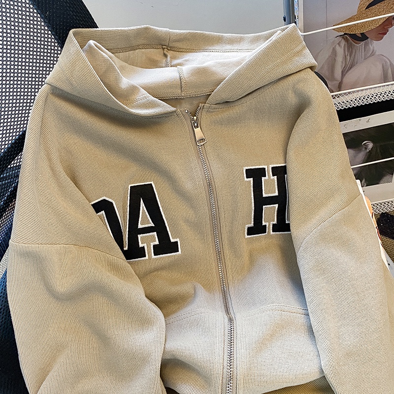 Áo Khoác Hoodie Tay Dài Dáng Rộng Thêu Họa Tiết Xinh Xắn Dễ Phối Đồ