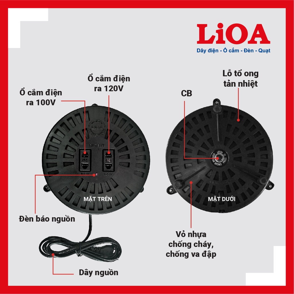 Biến áp tự ngẫu LiOA 2000VA DN020 - Bộ đổi nguồn LiOA 2000VA từ 220V sang 100V/120V cho máy Nhật - Mỹ