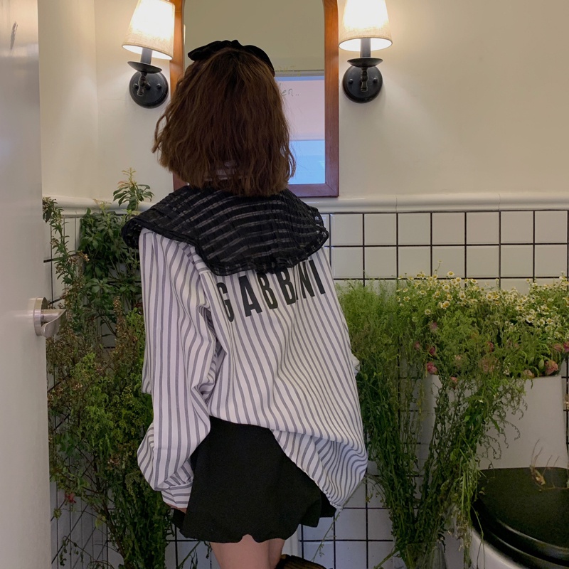 SUXI Áo Sơ Mi Tay Dài Kẻ Sọc Cổ Búp Bê Kèm Khăn Choàng Cổ Thời Trang Mùa Thu Cho Nữ