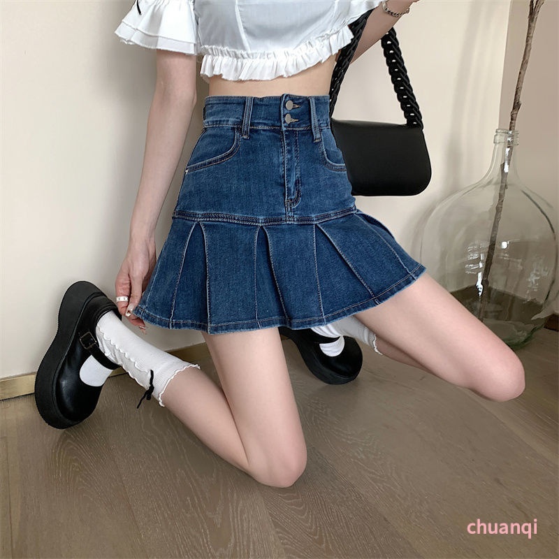 Chân Váy Jeans Đuôi Cá Xếp Ly Thời Trang Cho Nữ