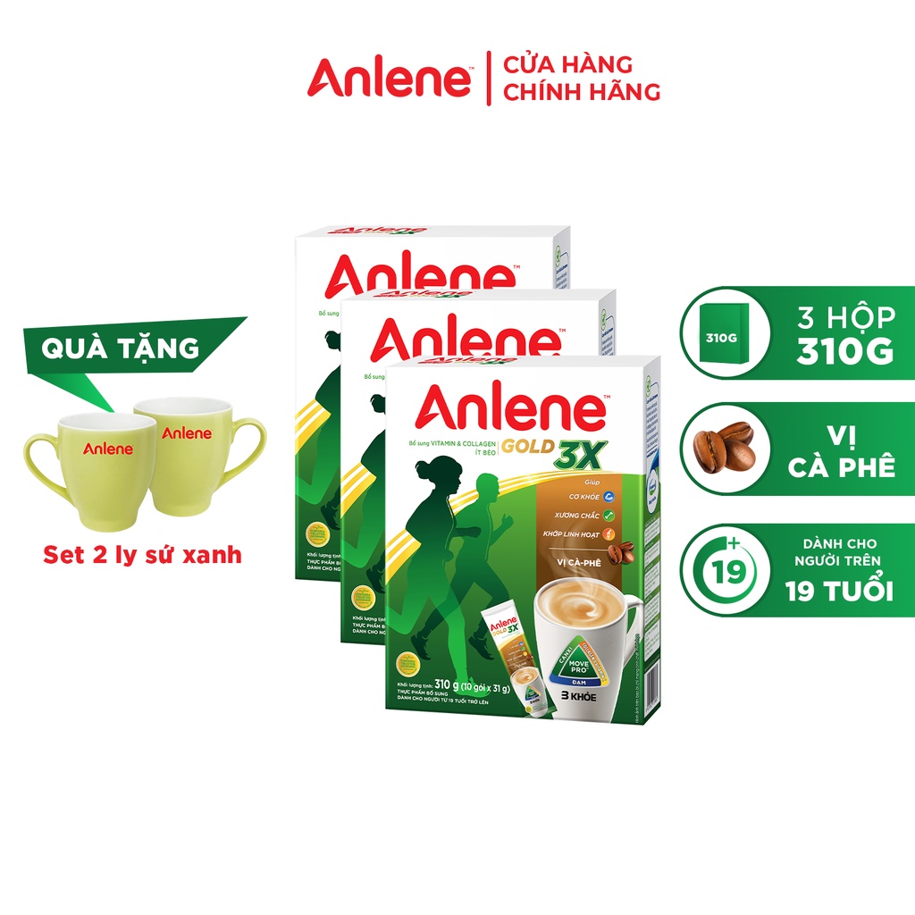 [Mã FMCGMALL giảm 8% đơn từ 250K] Combo 3 Hộp Sữa Bột Anlene Movemax Hương Cà phê 310g/hộp