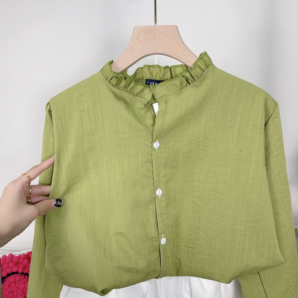 [Mã FAMARAL2 giảm 10K đơn 50K] Set sơ mi đũi bèo xanh cổ tàu quần short đùi ngắn cao cấp BN254