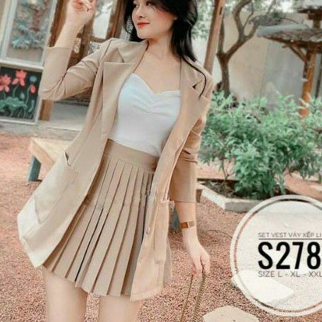 Set vest big size 3 món váy xếp li từ 60kg-90kg