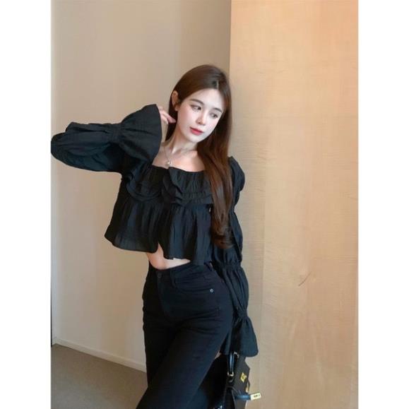 Áo croptop peplum bèo tầng tay khúc ống loe