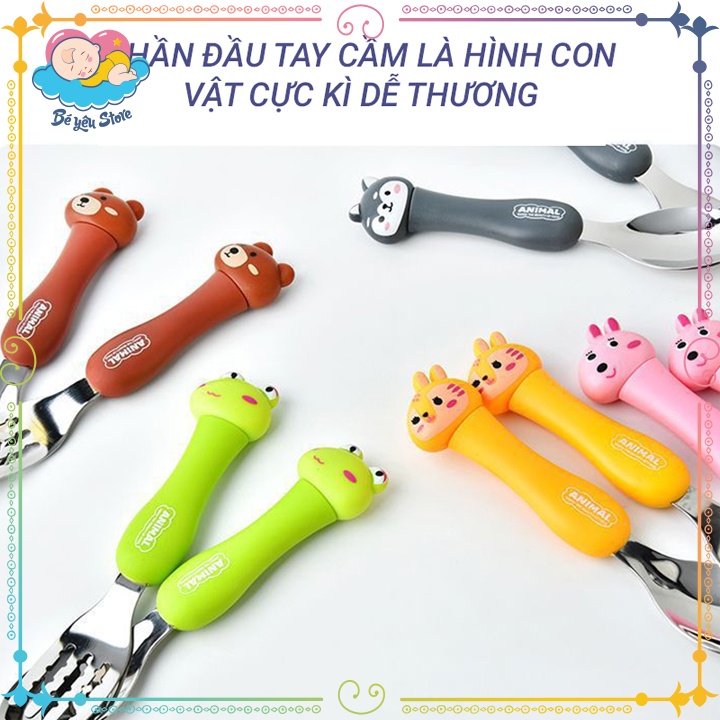 Bộ thìa dĩa cao cấp bằng inox dành cho bé tập ăn dặm