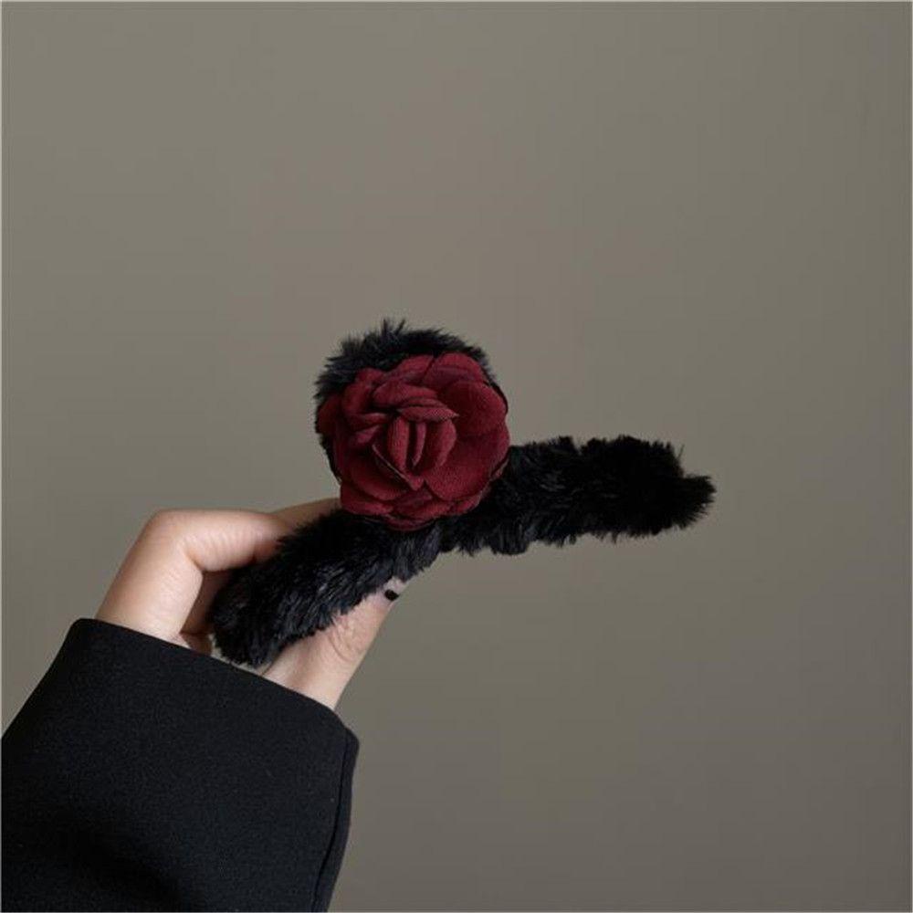PATH For Women Girls Plush Hair Claw Rose Faux Fur Hair Clip Acrylic Hairpins Hair Accessories Cute Winter Back of Head Clip Barrette Crab Headwear